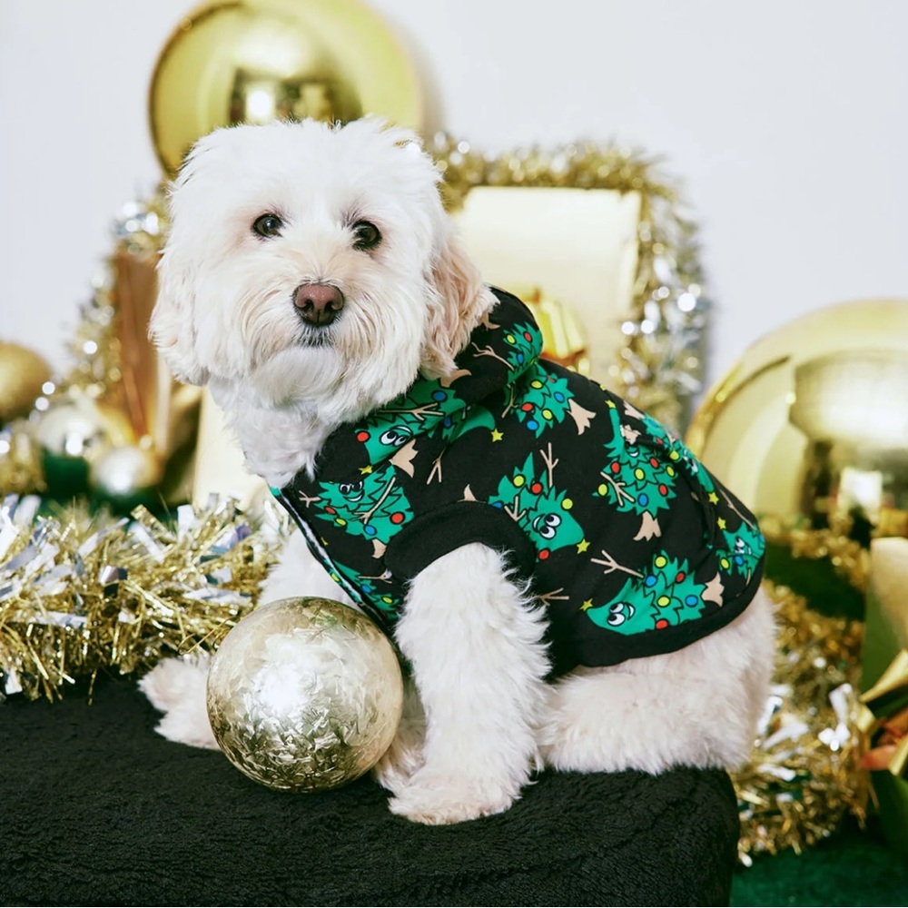Christmas Pup Rockin' Around The Tree Dog Hoodie - Black/Green